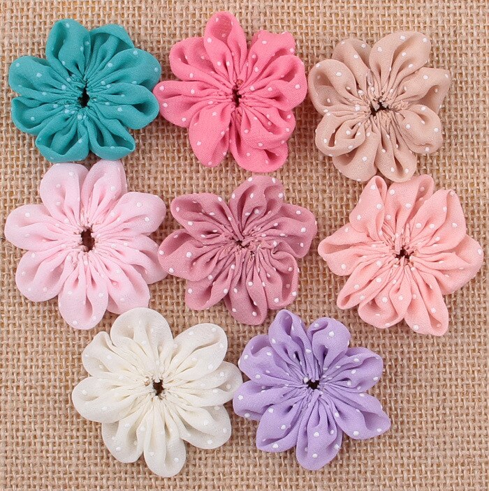 Yundfly 10pcs/lot 2" Dot Chiffon Flowers for Diy Headband Clips Sew Mini Rose Flower Kids Girls Headwear Hair Accessories