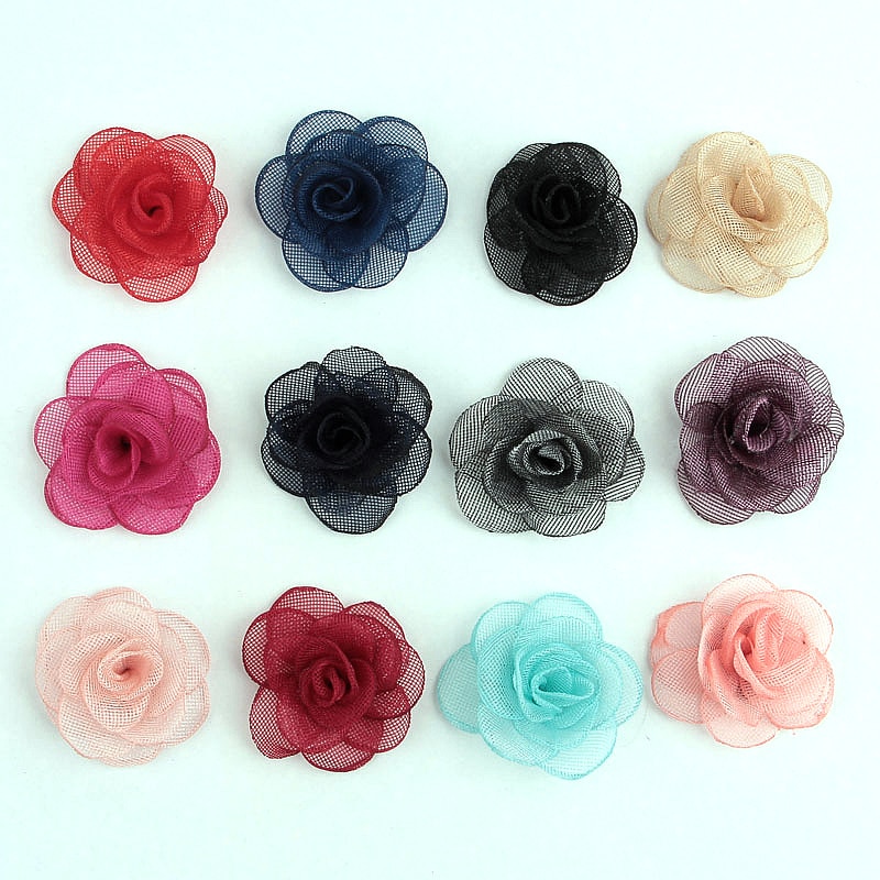 New 10pcs/lot Mesh Burning Rose Flowers for Diy Headband Clips Kids Girls Headwear Cute Handmade Hair Accessories