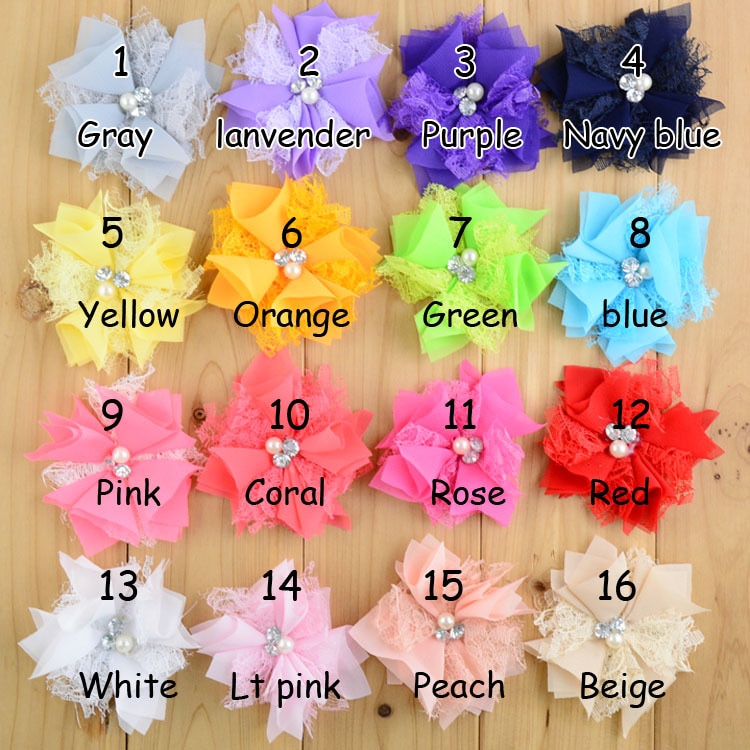 Yundfly 10pcs New Chiffon Fabric Flower with Rhinestone and Pearl Center For Baby Girls Headband Hair Clips Diy Hair Accessory