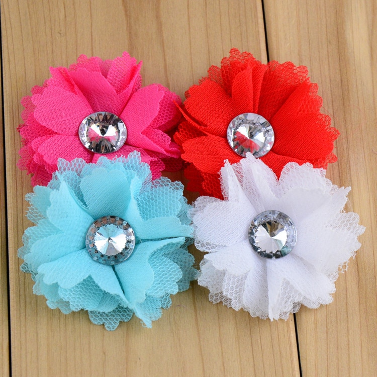 Yundfly 5PCS Chiffon Fabric Flower Ruffled Lace Flower Flat Back For Baby Girls Hair Accessories Hand Craft DIY Baby Accessories