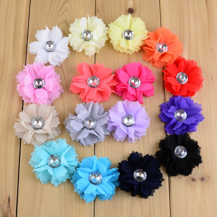 Yundfly 10PCS Chiffon Fabric Flower Ruffled Lace Flower Flat Back For Girls Hair Accessories Hand Craft DIY Baby Accessories