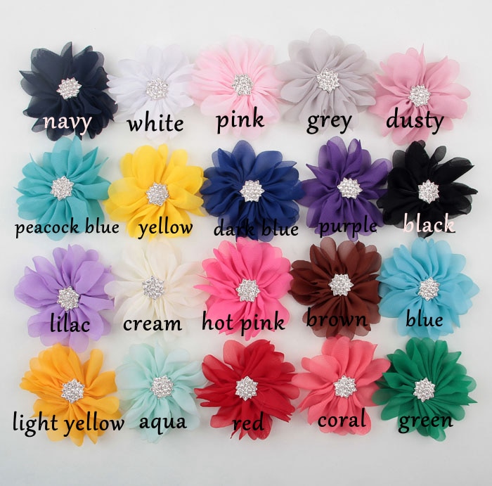 Yundfly 10PCS 7cm Chiffon Flower With Snow Button For Children Hair Accessories Baby Headband Fabric Chiffon Hair Flowers