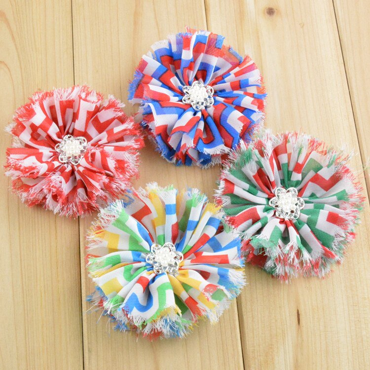 Yundfly 3PCS Shabby Flower With Pearl Button For Infant Toddler Hair Accessories Baby Headband Shabby Chiffon Hair Flowers