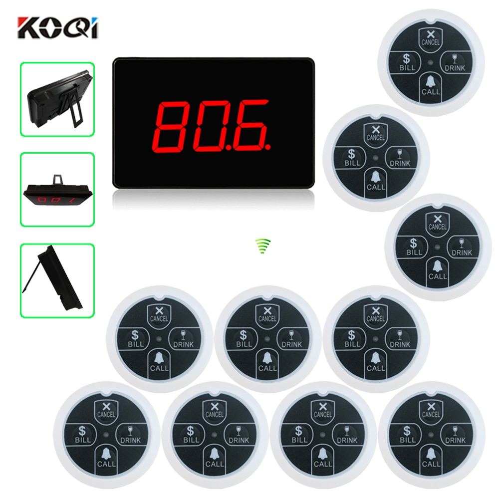Wireless Restaurant Table Buzzer Service System with 7 segment lcd display Receiver call bill drink button Transmitter YCALL