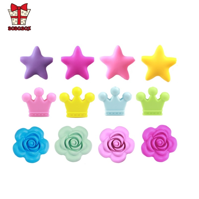 BOBO.BOX 1PC Silicone Beads Teething Rose Star Crown Necklace Nursing Toy Accessories Newborn Teething Silicone Teethers