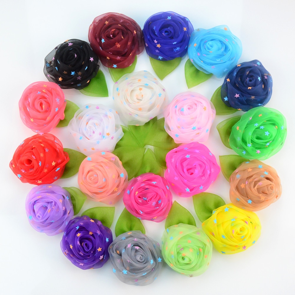 Yundfly 10PCS Handmade Mesh Rose Leaf Flower Without Clips For Baby Girls Hair Ornaments DIY Hair Accessories Baby Headwear