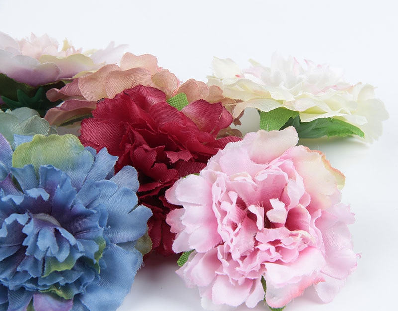 Yundfly 20pcs Solid Artifical Penoy Flower with Green Leaft for DIY Baby Headband Girls Garland Wreath Hair Band Accessories