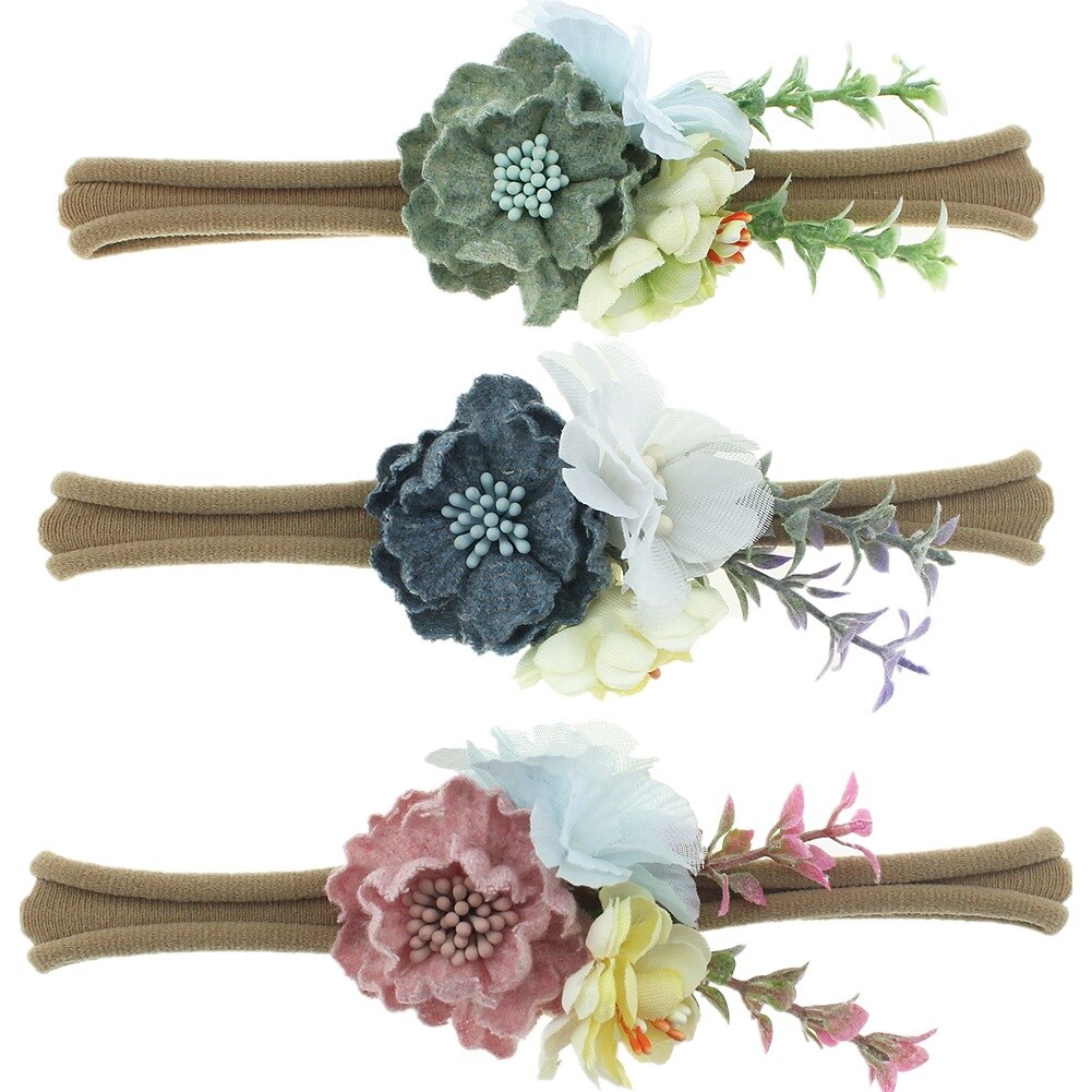 Yundfly New 3pcs/lot Cute Fashion Flower Baby Nylon Headband Sets Newborn Girls Photography Props Birthday Gifts