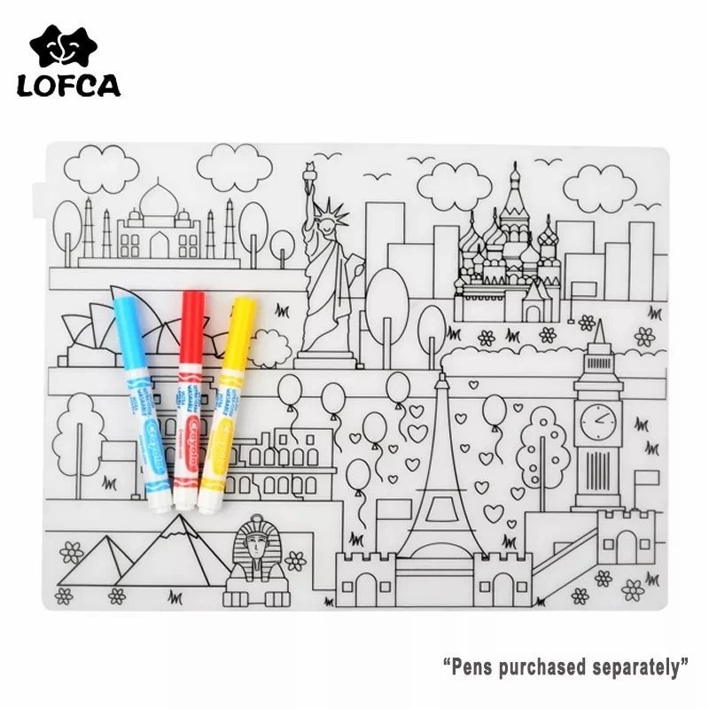 LOFCA 1pc Baby Silicone Placemat Waterproof Tableware BPA Free Baby Feeding Dishes Kids washable Coloring Placemat Baby Silicone