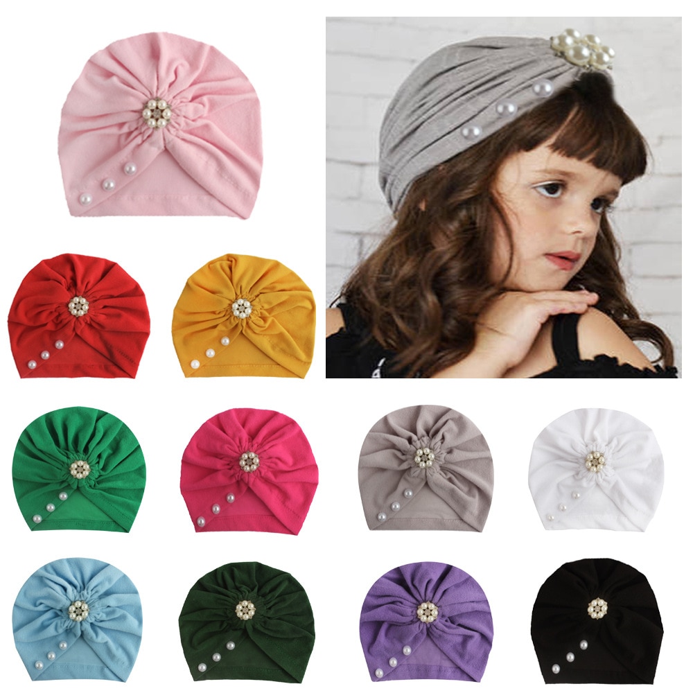 Cute Infant Newborn Caps with Rhinestone Cotton Blend Kont Turban Girls Stretchy Beanie Hat Head Wear Baby Hair Accessories