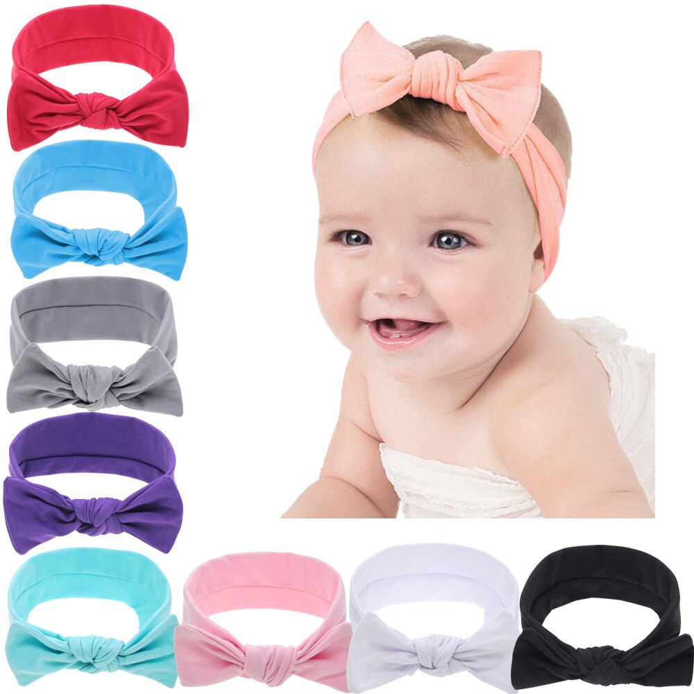 Yundfly Knotted Newborn Headband Children Hair Accessories Sweet Cotton Bow Headband Knot Headwrap Rabbit Turban