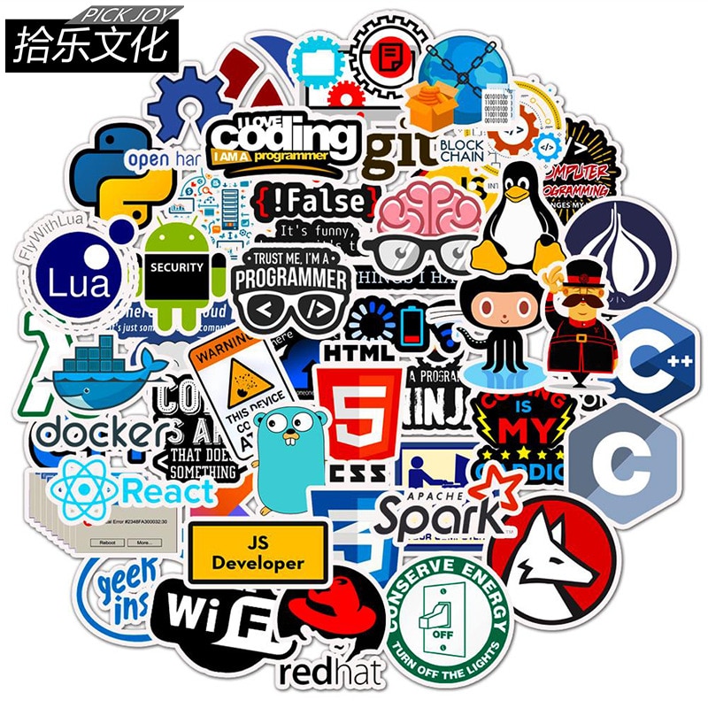 50 PCS Programming Language Stickers Internet Html Software Waterproof Sticker for Geek Hacker Developer to DIY Laptop Phone Car