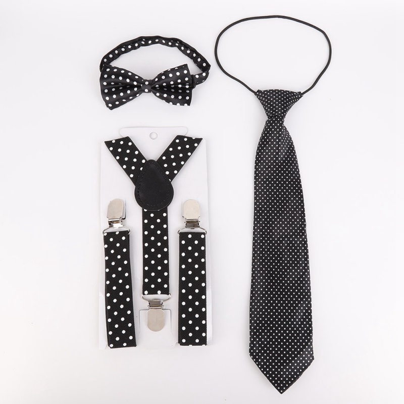 3 PCS Casual Fashion Children's Polka Dot Elastic Band And Students Bow Tie And Necktie Kit Clothes Accesories For Kid