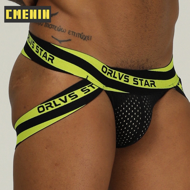 Brand Men Mesh Jockstrap Underwear G-Strings & Thongs Sexy Gay Penis Pouch Bikini Buttocks Hollow Thong Men Underwear OR206