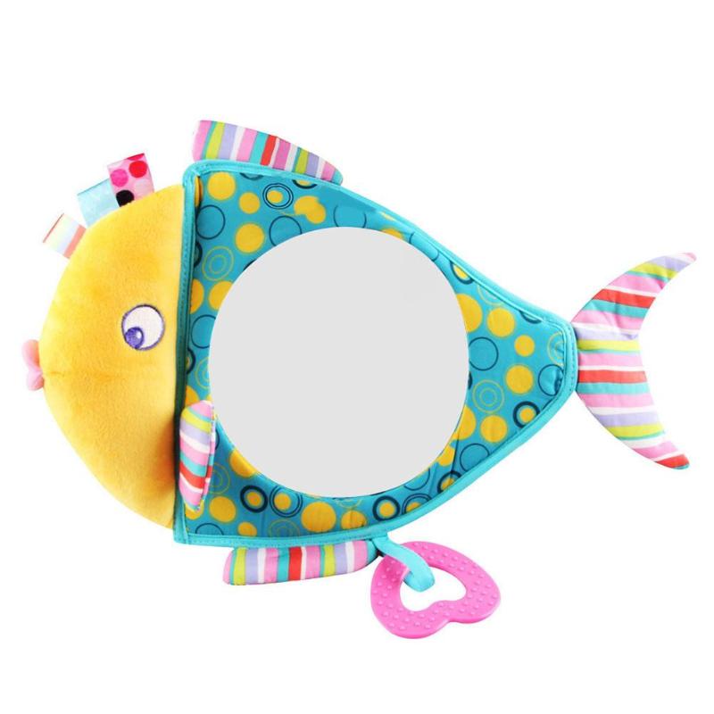 Adjustable Baby Car Mirror Car Safety View Back Seat Headrest Rearview Mirror Fish Plush Safety View Monitor with Teether Toys