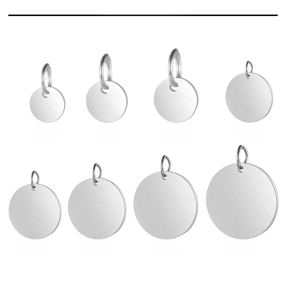 5pcs/lot 316 Stainless Steel Blank 6-20mm Disc Round Tag Charm Pendant for Bracelet Necklace Jewelry