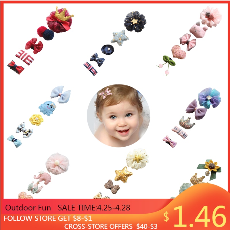 5pc/set Baby Glitter Crown Baby Hair Clip Hair Bow Princess Barrettes Girls Side Bangs Clip Headdress Baby Accessories Kids Gift