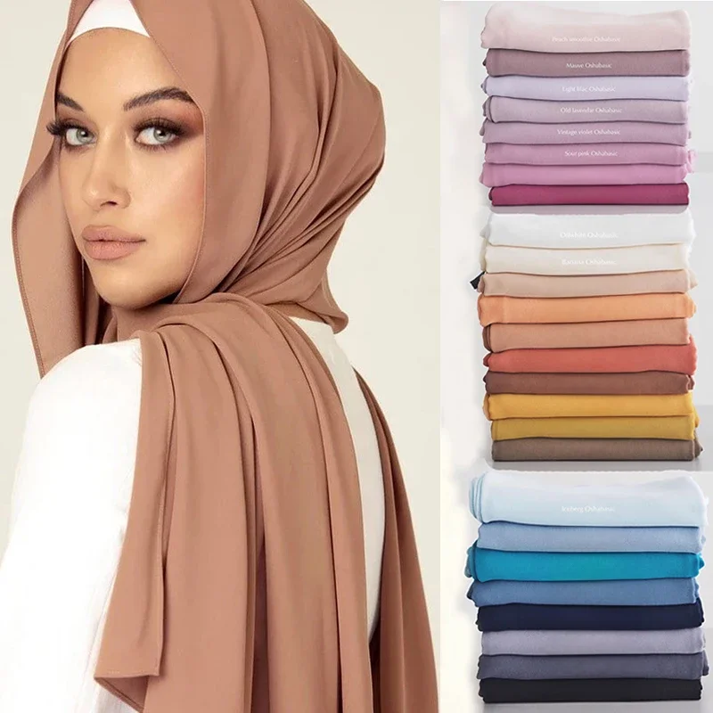New Fashion Women Solid Chiffon Headscarf Ready To Wear Instant Hijab Scarf Muslim Shawl Islamic