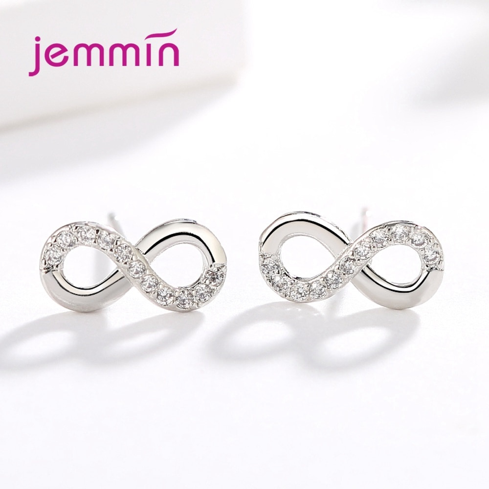 Charm 925 Sterling Silver Simple Bowknot Infinity Earrings for Women Fashion Wedding Jewelry Bowtie CZ Zircon Brincos Mujer