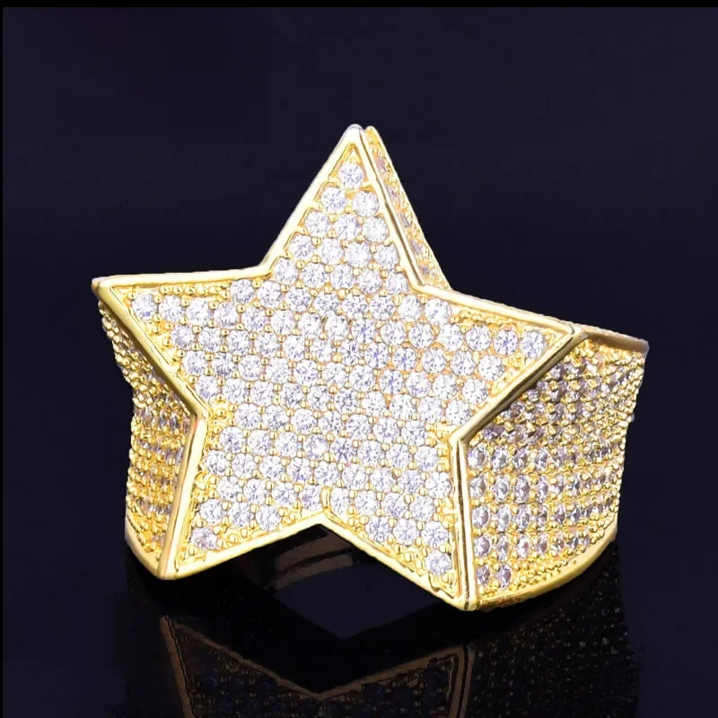 Bubble Letter Men Star Rings Charm Gold Color Full Zircon Fashion Hip Hop Rock Jewelry Bague Homme
