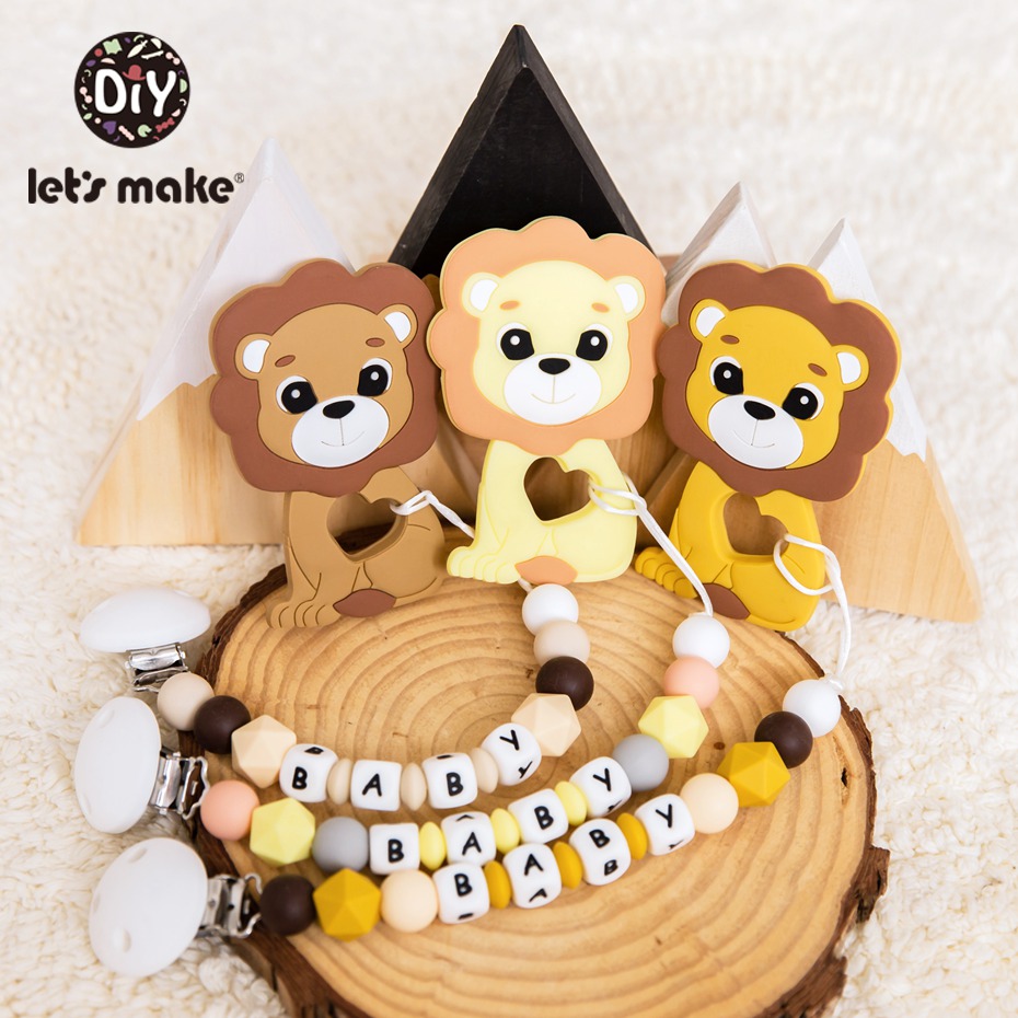 Let's Make Pacifier Chain Custom Baby's Name Cartoon Lion Silicone Holder For Nipples Personalized Pacifier Clip Baby 