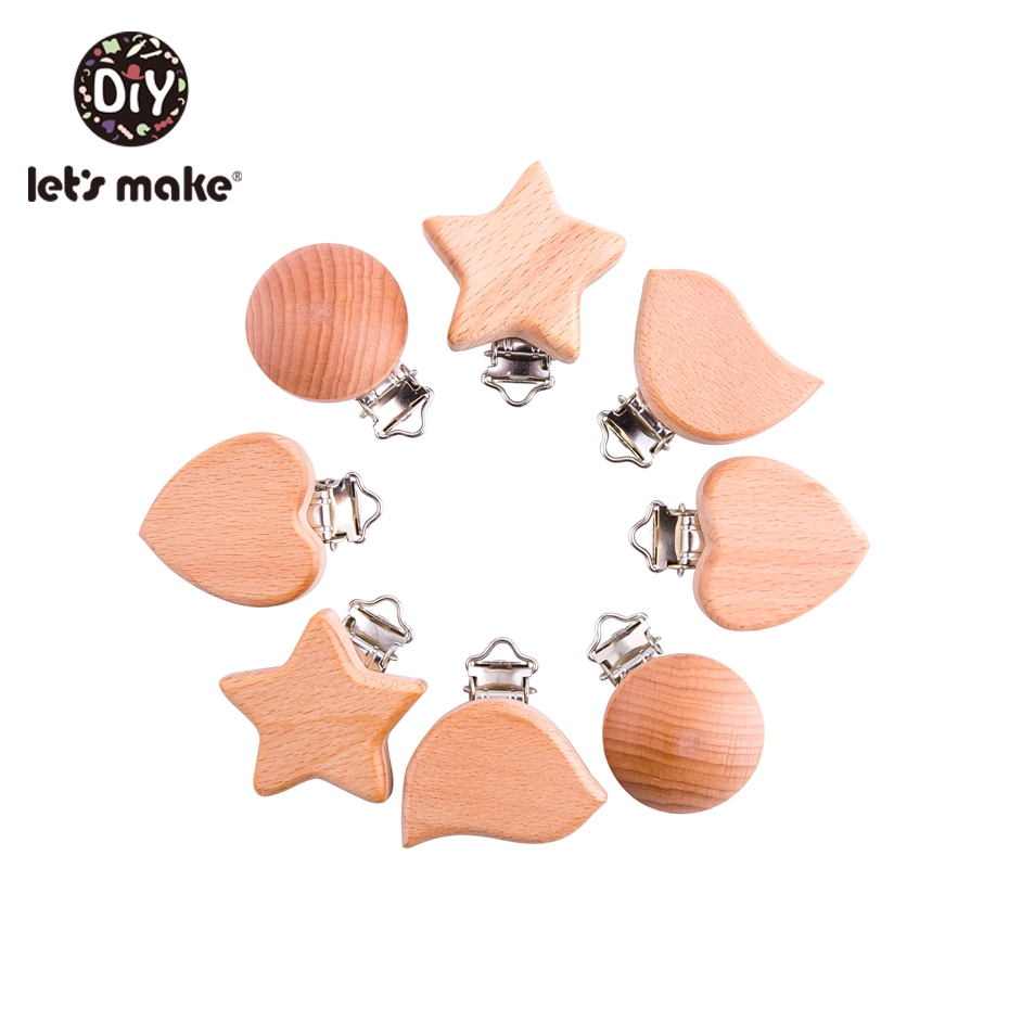 Let's Make 8pc/lot Baby Pacifier Clip Beech Wood Teether Cartoon Shaped Clip Teething Accessories Baby Suspender Clip