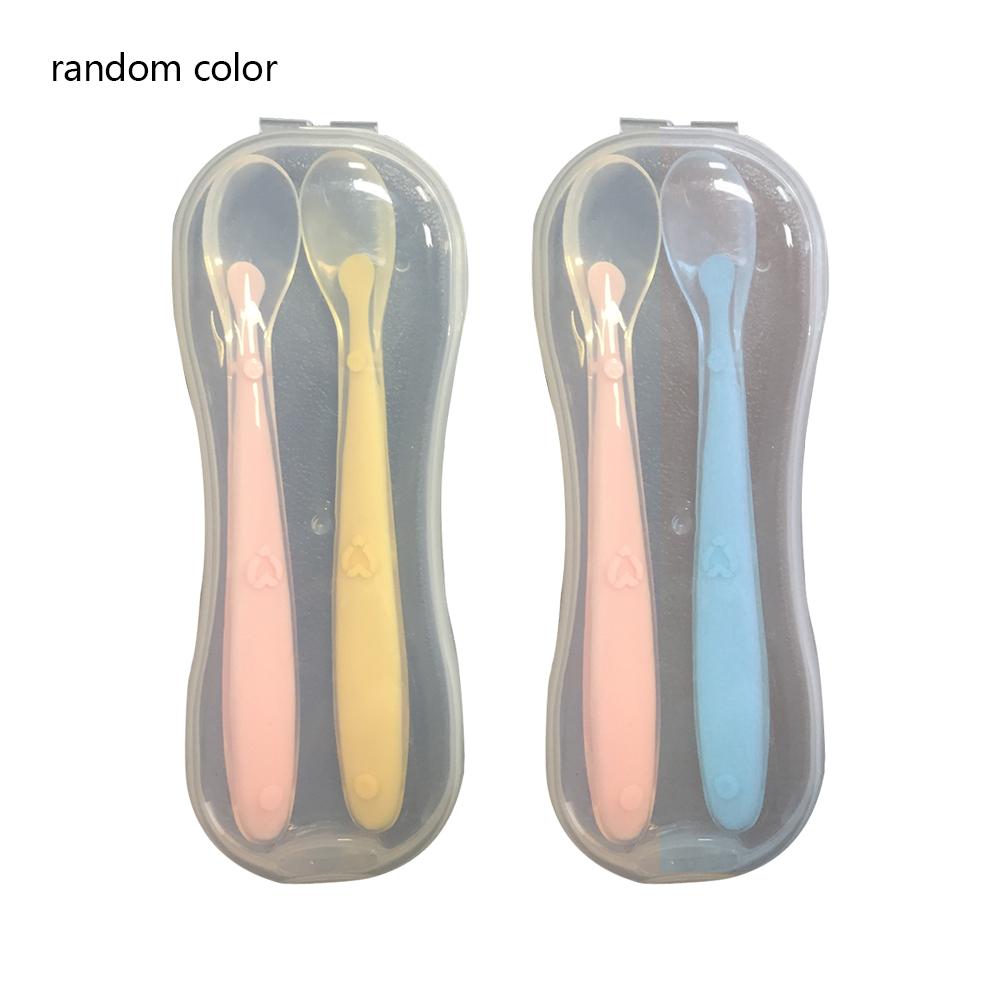 2Pcs Baby Feeding Silicone Soft Head Spoon Temperature Sensing Safety Children Flatware Soup Ladle Good Quality