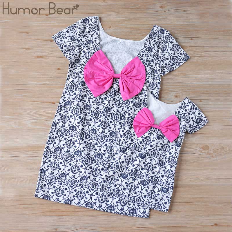 Humor Bear Family Matching Clothes 2019 New Summer Style Family Matching Outfits Mother & Daughter Printing Big Bowknot Dres