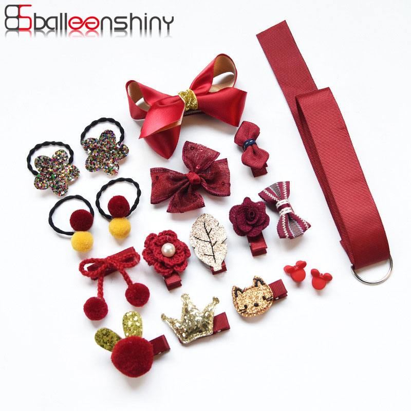 Balleenshiny 17pcs Korean Children's Headwear Hairpin Set Cloth Baby Hair Rope Side Clip Lovely Priceness Kids Girl Hair Pi