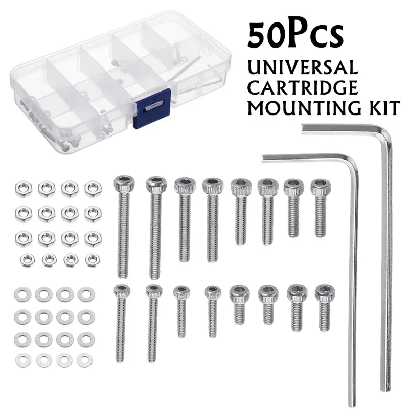50pcs/set M2.5 Universal Turntable Headshell Cartridge Mounting Kit Stainless Steel Bolts Screws