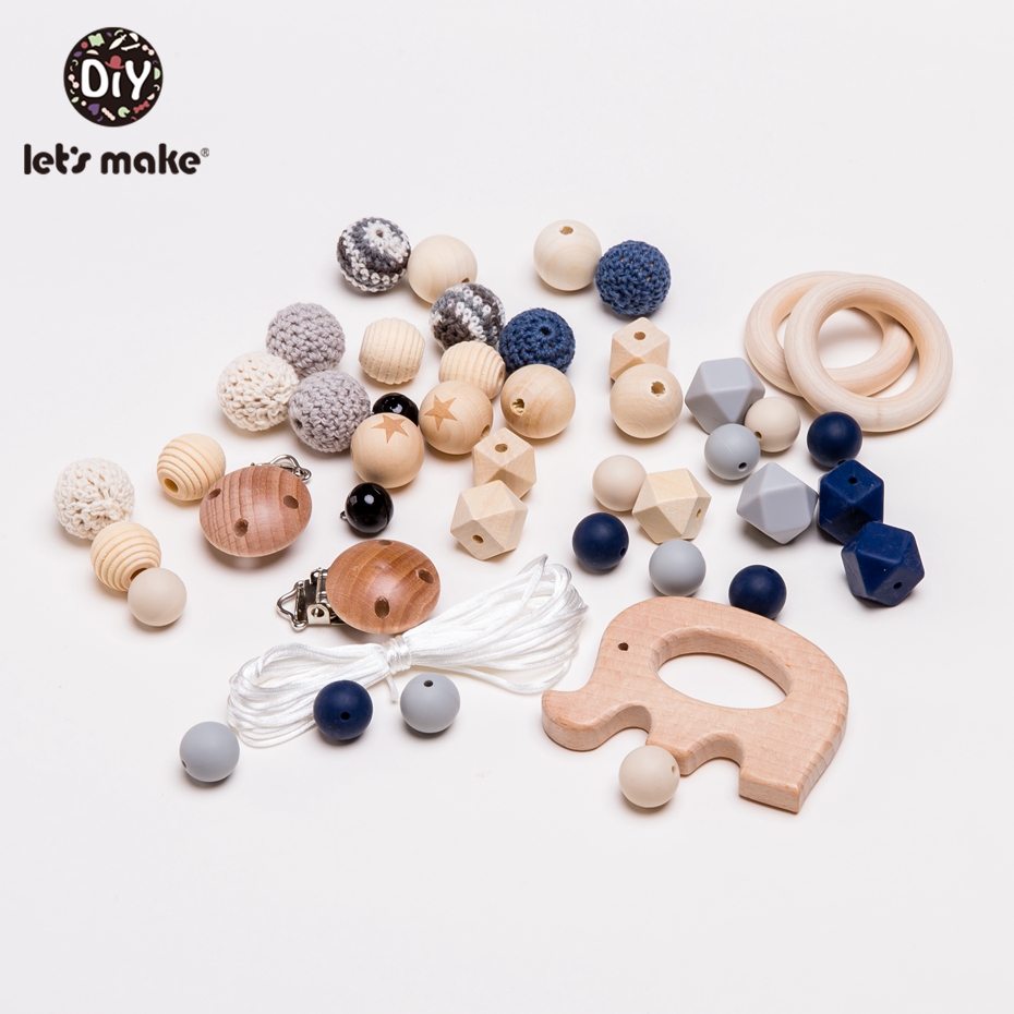Let's Make Baby Rattles 1set Diy Pacifier Clip Baby Teething Silicone Beads Bpa Free Suit Crochet Wooden Beads  Baby Teethe