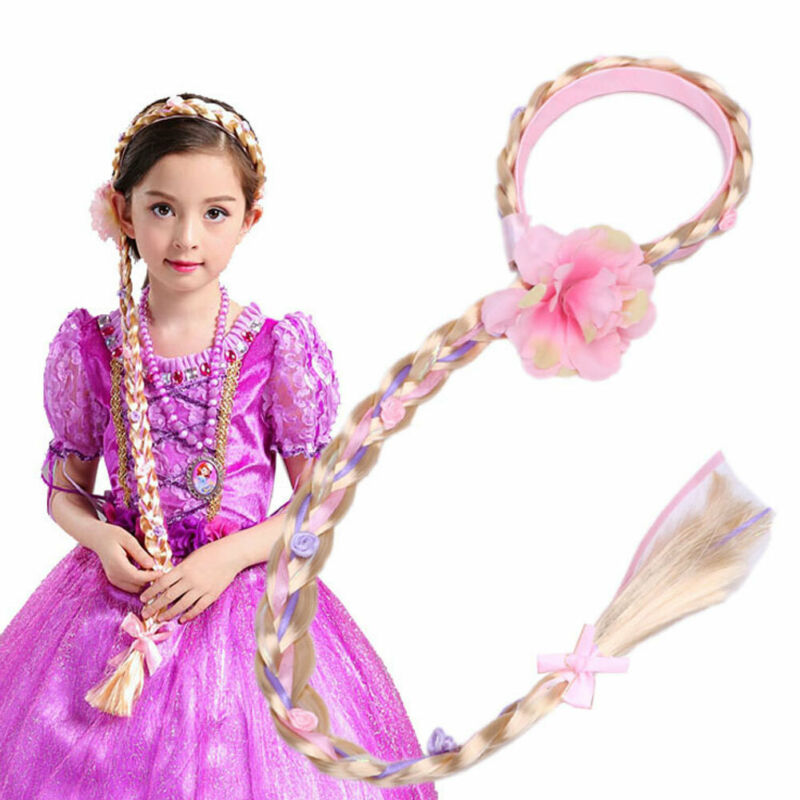 Kids Girls Hair Accessories Blonde Cosplay Weaving Braid Tangled Rapunzel Princess Headband Hair Girl Wig