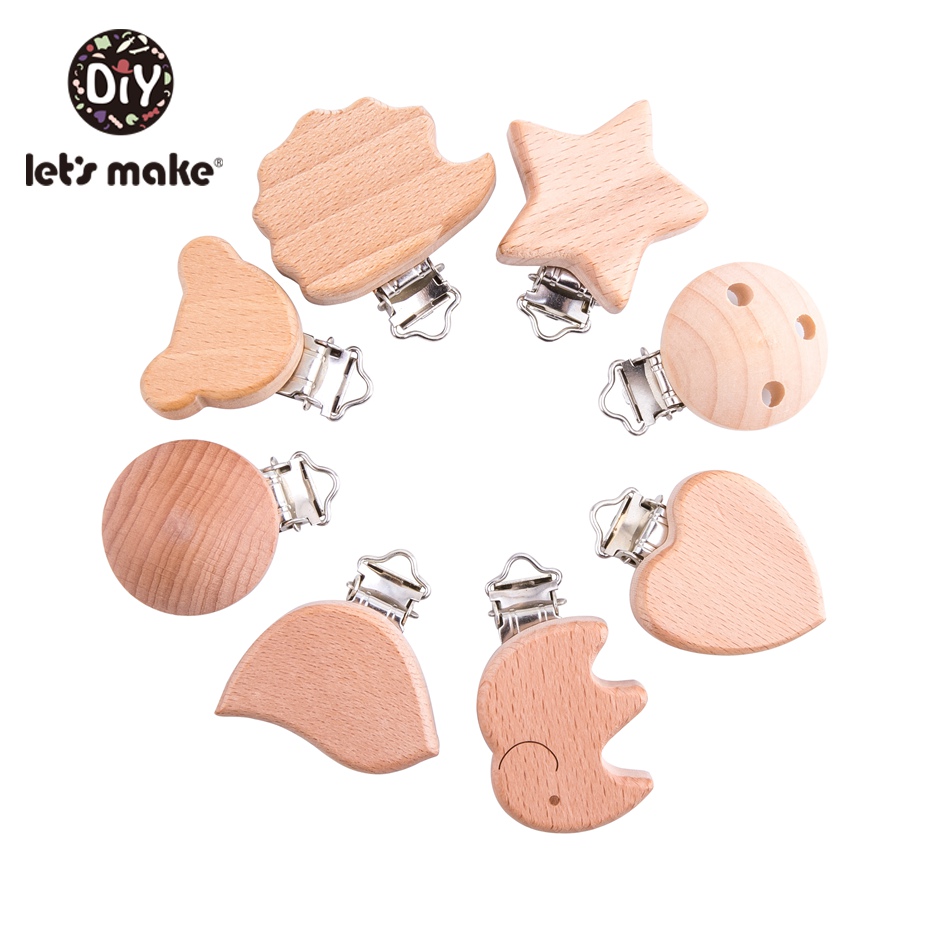 Let's Make 8pc/set Baby Wooden Pacifier Clips Beech Wood Cartoon Shaped Diy Accessories Pacifier Chain Holder For Nipples