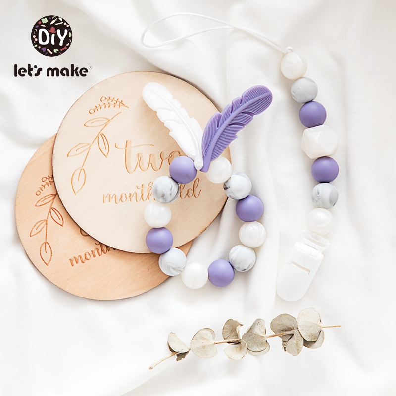 Let's Make 1set Pacifier Chain & Nursing Bracelet Food Grade Silicone Beads Baby Teething Toys Silicone Feather Baby Te