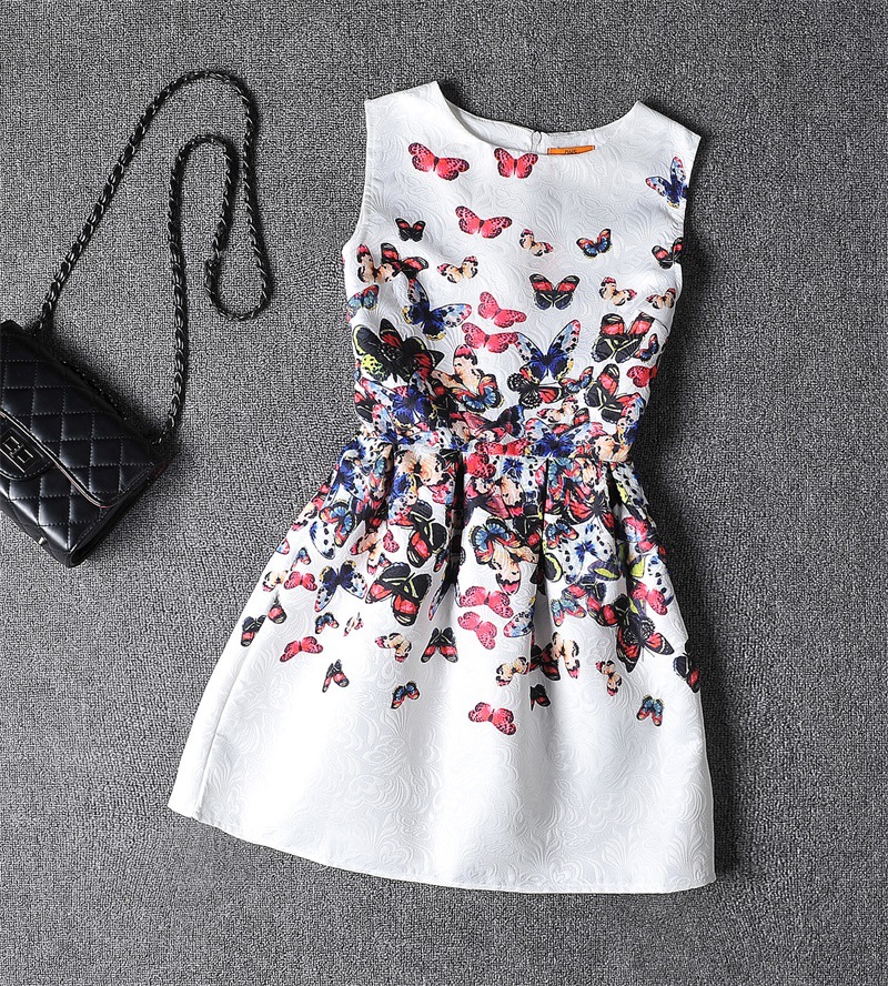 Brand New Women Kids Dress Fashion Sleeveless A Line Family Dress Vintage Floral Print Dresses Round Collar Short Slim Dress Hot