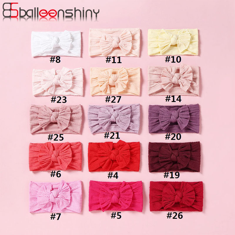 BalleenShiny Solid Color Stretch Nylon Baby Headband Jacquard Folding Bow Baby Hair Band Fashion Children's Headwear Turban