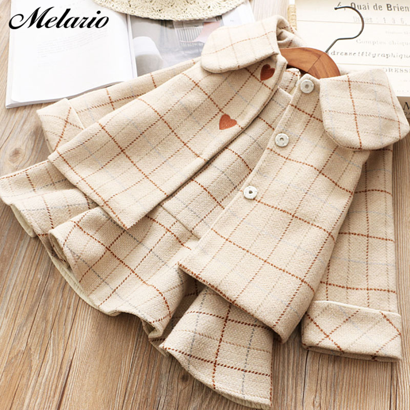 Melario 2020 New Fashion 2 Pieces Baby Girls Clothing Set Coat Pleated Dress Spring Winter Fashion Children Costume Plaid Clot