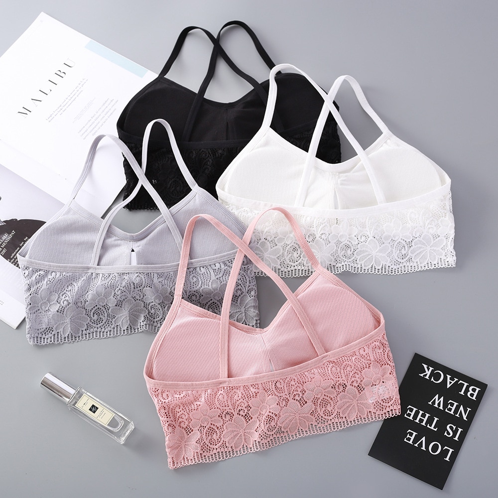 Women Lace Trim Tube Tops Beauty Back Bra Top Bandeau Summer Crop Top Underwear Cotton Brassiere Wire Free Female Intimates