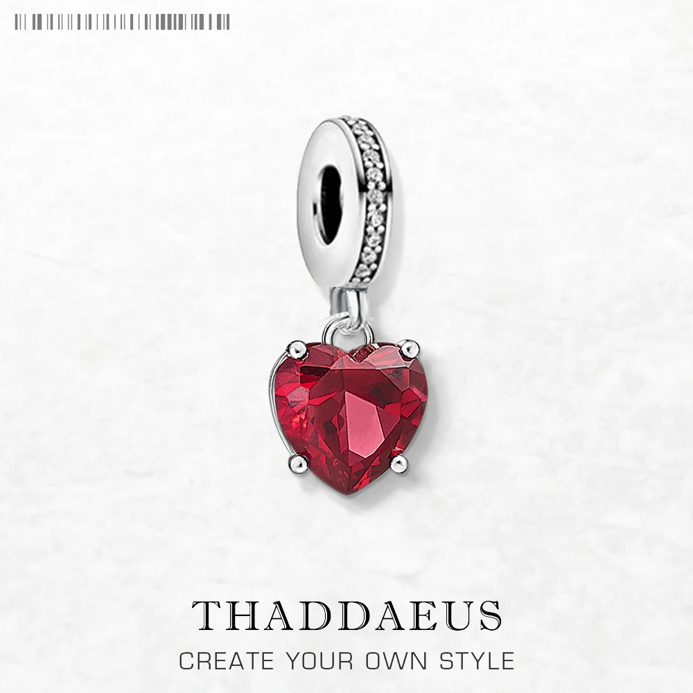 Fashion Women Heart With Red Stone Pendant Charm 925 Sterling Silver Fine Jewelry Autumn Romantic