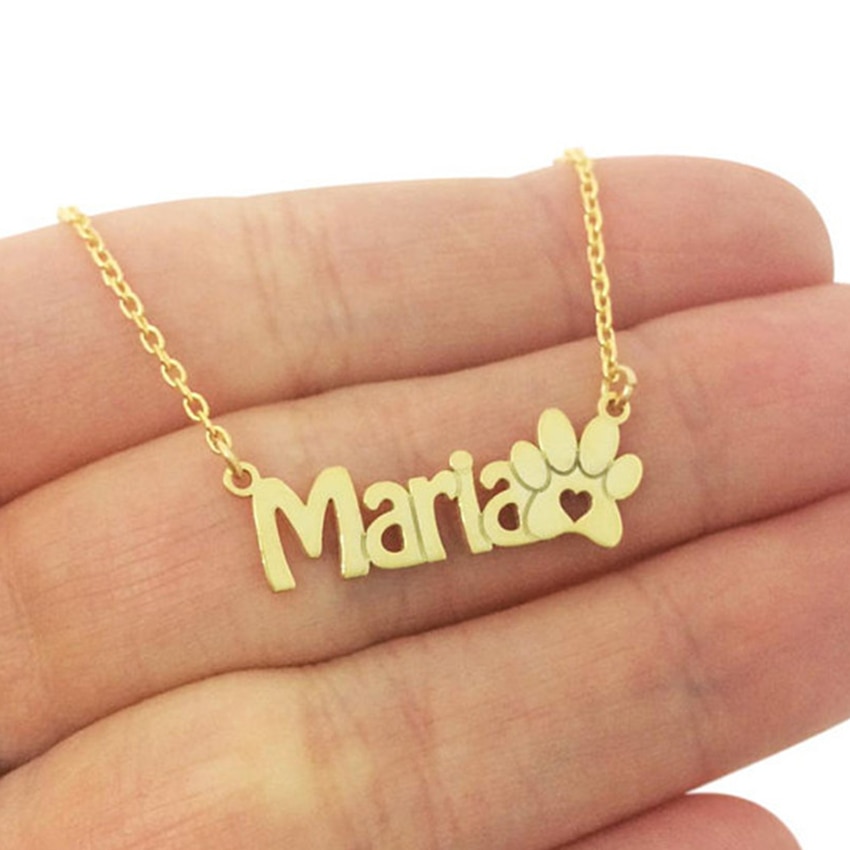 Custom Dog Paw Footprint Name Necklaces For Women Men Stainless Steel Customized Necklace Pendant Personalized Jewelry Gift