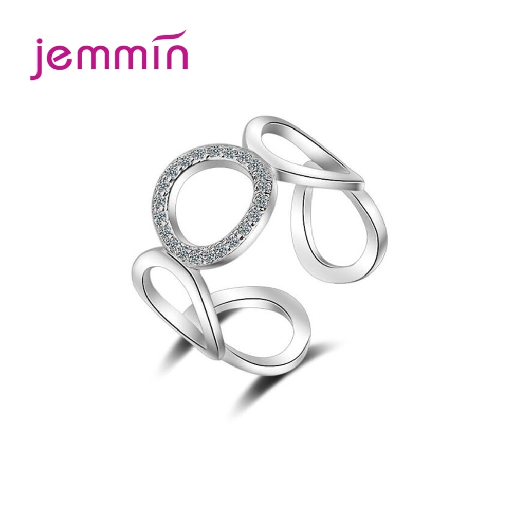 New Arrival 925 Sterling Silver Fashion Statement Rings For Women Wedding Engagement Trendy Style Round Shape CZ Crystal