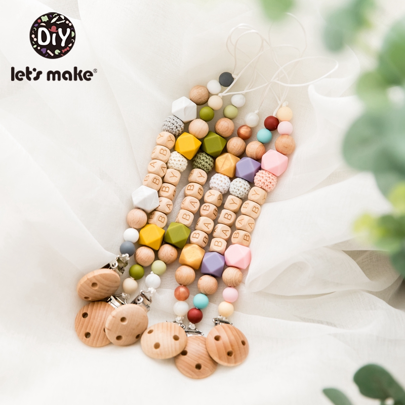 Let'S Make 1Pc Wooden Pacifier Chain Personalized Pacifier Clip Baby Teether Toys Baby Stroller Accessories New Born Baby T