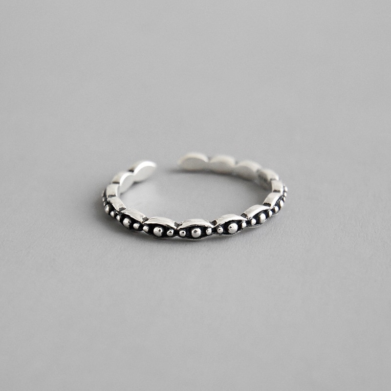 INS THIN RING Authentic S925 Sterling Silver FINE Jewelry Retro Beads Pattern ring adjust women's TLJ732