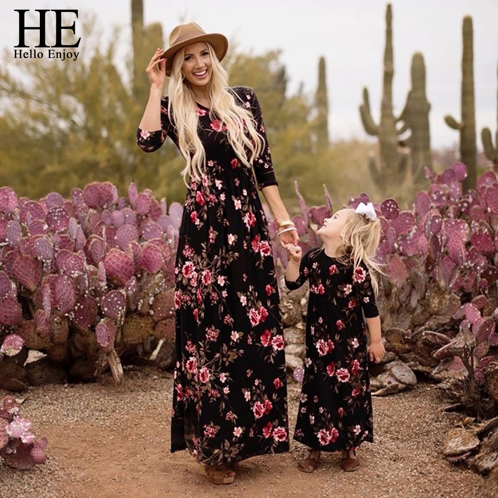 HE Hello Enjoy Family Matching Clothes Mommy and me Mother Daughter Dresses Autumn Floral Dress Mother and daughter Clothing