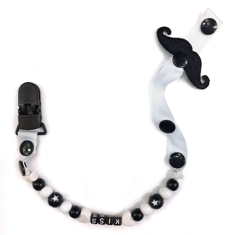 1pcs Baby Moustache Pacifier Chain Clips Beaded Pacifier Chain Baby Safe Soother Chain Stars Cute Child Soother Clip J0155