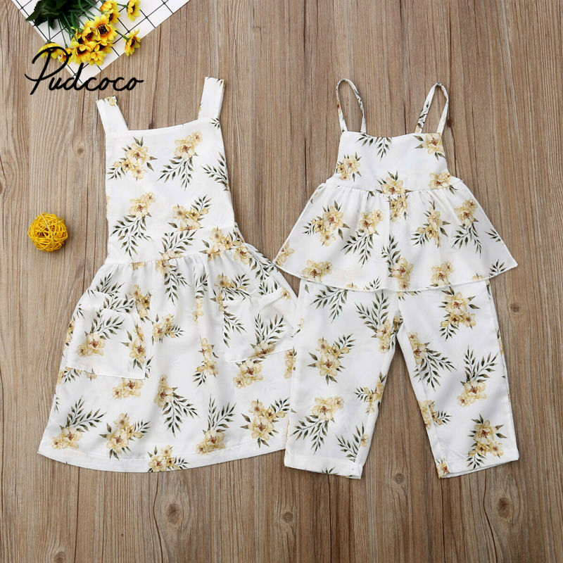 pudcoco New Kid Girls Family sisters matching Clothes Baby Romper Sisters Dresses Sleeveless Dress Children Summer Jumpsuit