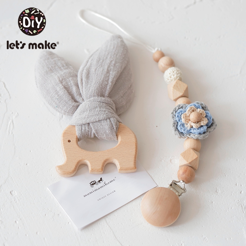 Let'S Make Wooden Personalized Pacifier Clip Wooden Teething Ring Bpa Free Silicone Wooden Teethers Wood Ring New Born Baby