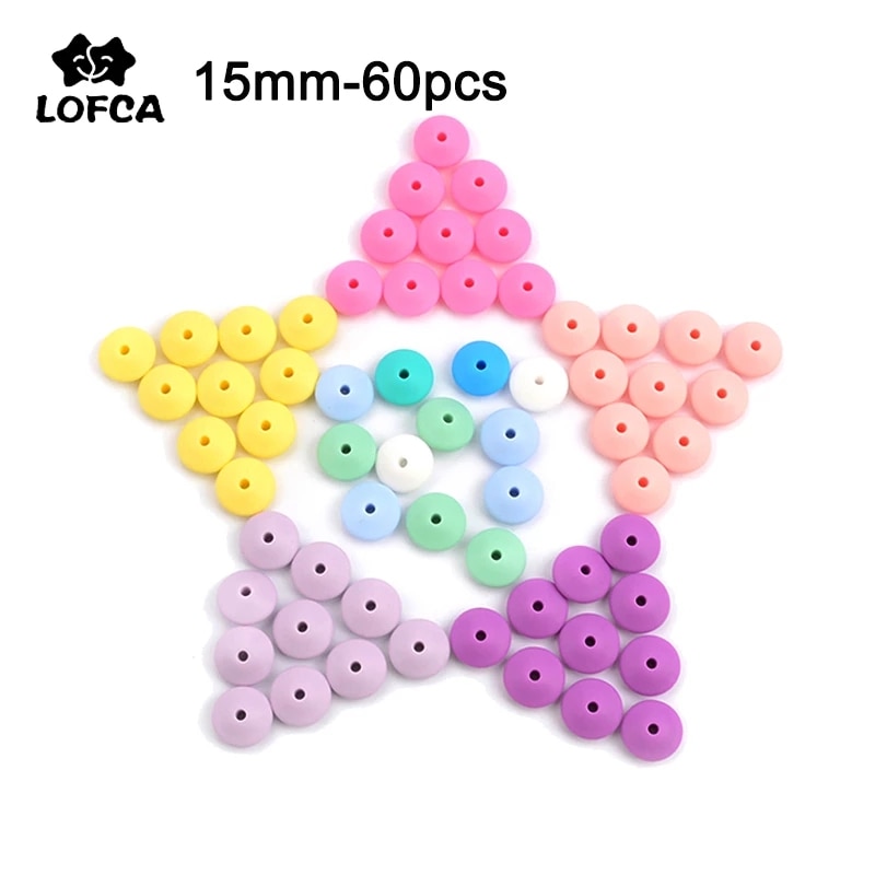 LOFCA 60pcs 15mm Silicone Lentil Beads Baby Teething Beads BPA-Free Food Grade Making Baby Oral Care Pacifier Chain Accessorise