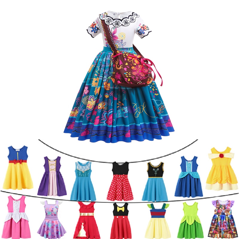Cotton Princess Dresses for Girls Snow White Elza Anna Belle Vaiana Minnie Mickey Encanto Clothes Buzz Jessie Role Play Costumes