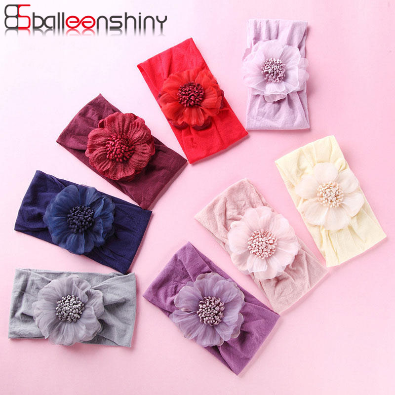 Balleenshiny Big Flower Baby Girl Headbands Turban Hair Accessories Newborn Toddler Kids Head Band Hair Bands For Baby Girls